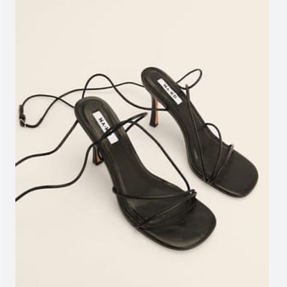NA-KD Rounded Toe Strappy Heels Black Sz 7.5 NEW - Picture 2 of 12